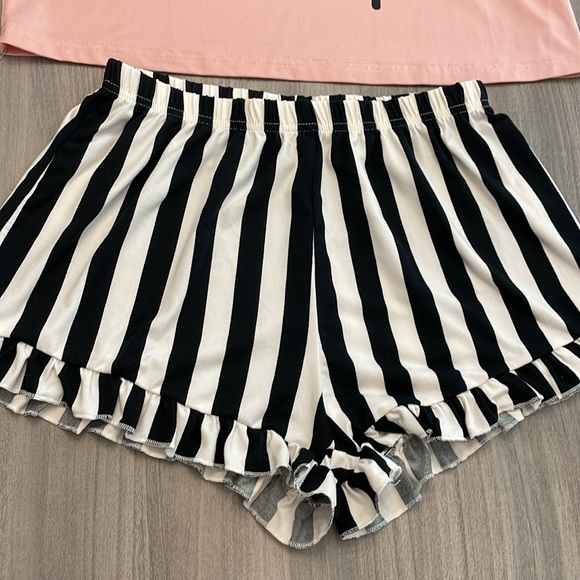 Women’s Pajama Shorts Black and White Stripe and Pink Top Let Me Sleep - Picture 3 of 12